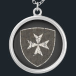 Knights Hospitaller Cross, Distressed Silver Plated Necklace<br><div class="desc">White cross on black background shield,  distressed,  from the time of the Crusades. This shape also known as Maltese cross.</div>