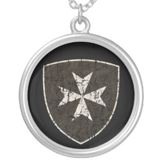 Knights Hospitaller Cross, Distressed Silver Plated Necklace