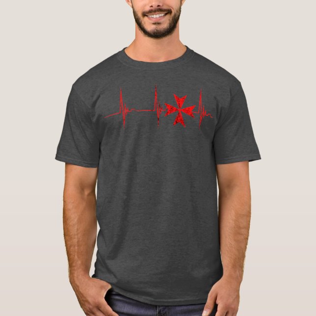 Knights Hospitaller Maltese Cross Heartbeat EKG T-Shirt (Front)