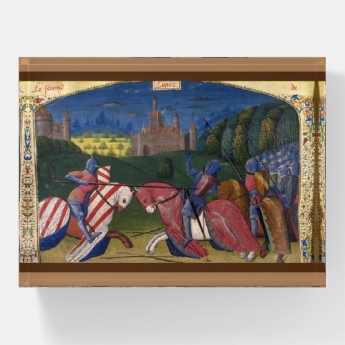 Knights jousting medieval illustration paperweight