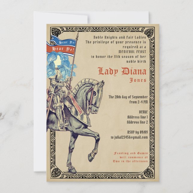Knights & Ladies Medieval Feast and Joust Birthday Invitation (Front)