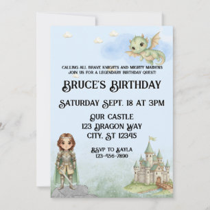 Knights, Maidens, and Dragons Birthday Invitation