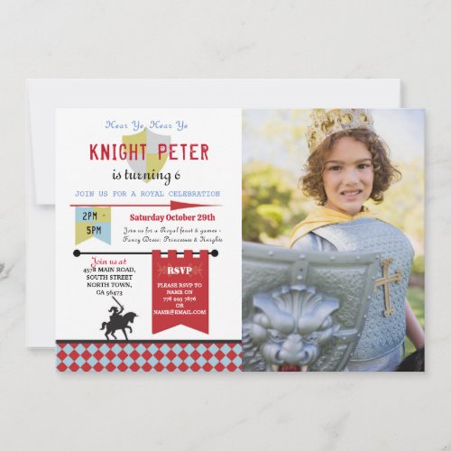 Knights Medieval Birthday Party Photo Red Invitation