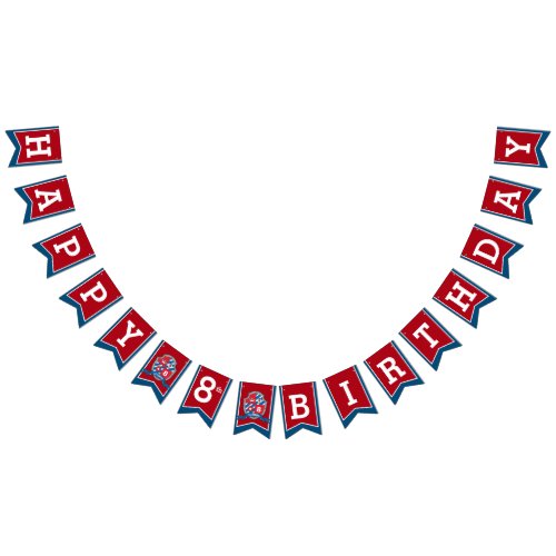 Knights medieval Happy Birthday 8th red blue bird Bunting Flags