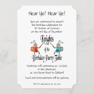 Knights of the Birthday Party Table Invitation