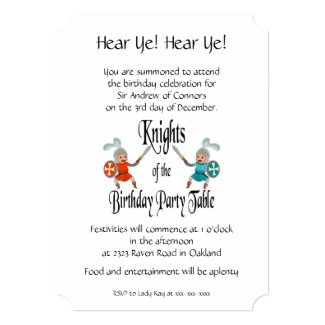 Knights of the Birthday Party Table Invitation