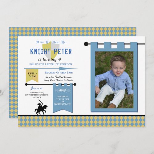 Knights Photo Medieval Birthday Party Blue Invitation