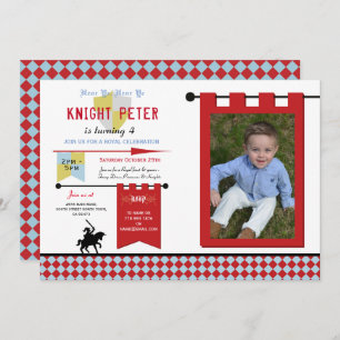 Knights Photo Medieval Birthday Party Blue Red Invitation