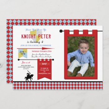 Knights Photo Medieval Birthday Party Blue Red Invitation by WOWWOWMEOW at Zazzle