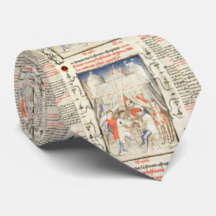Knights Play Chess in War Tent, Medieval Miniature Neck Tie