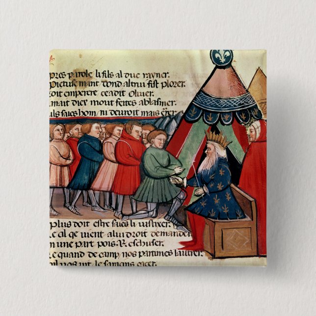 Knights pledging their allegiance pinback button (Front)