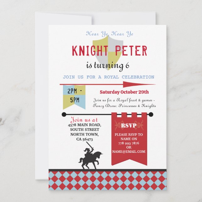 Knights Princess Medieval  Birthday Party Invite (Front)