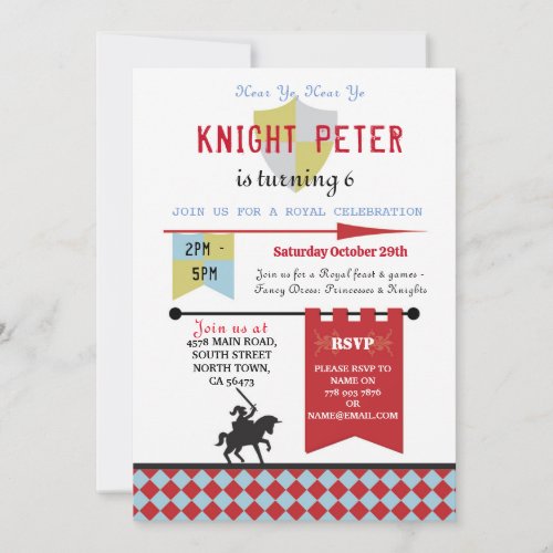 Knights Princess Medieval  Birthday Party Invite