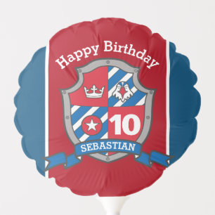 Knights shield 10th birthday custom blue red boys balloon