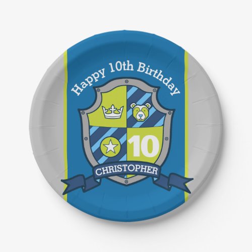 Knights shield bear 10th birthday custom plate