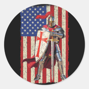Knights Templar Crusader Medieval American Flag 4t Classic Round Sticker
