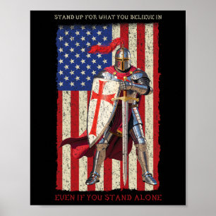 Knights Templar Crusader Medieval American Flag 4t Poster