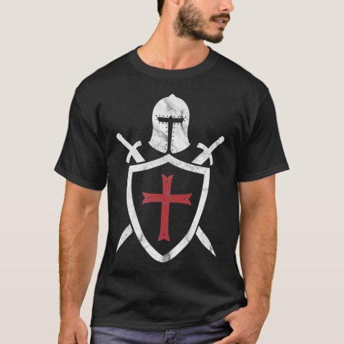 Knights Templar Helmet Cross and Sword Medieval T_Shirt