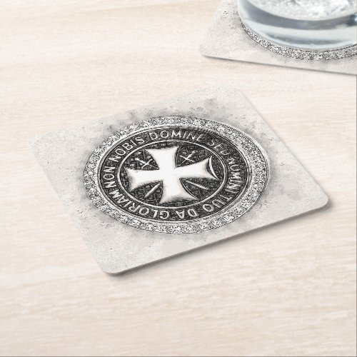 Knights Templar Medieval Cross Seal Custom Design Square Paper Coaster
