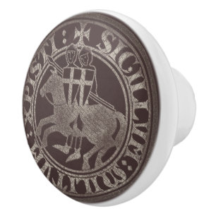 Knights Templar Seal Two Knights Horse Medallion Ceramic Knob