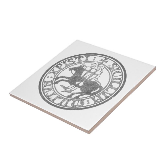 Knights Templar Seal Two Knights Horse Medallion Ceramic Tile (Side)