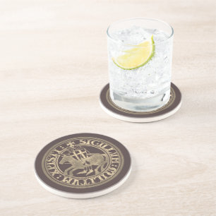 Knights Templar Seal Two Knights Horse Medallion Coaster