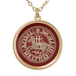 Knights Templar Seal Two Knights Horse Medallion Gold Plated Necklace