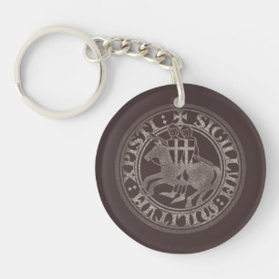 Knights Templar Seal Two Knights Horse Medallion Keychain