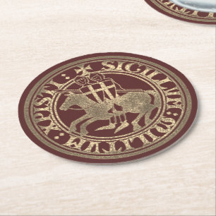 Knights Templar Seal Two Knights Horse Medallion Round Paper Coaster