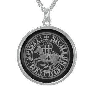 Knights Templar Seal Two Knights Horse Medallion Sterling Silver Necklace