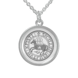 Knights Templar Seal Two Knights Horse Medallion Sterling Silver Necklace