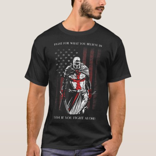 Knights Templar Vintage American Flag Crusader War T_Shirt