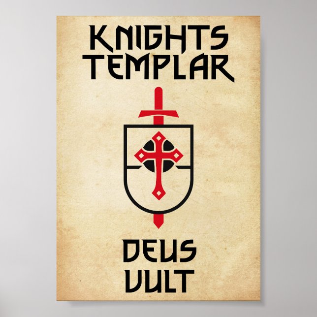 Knights Templar Vintage Papyrus Deus Vult Medieval Poster (Front)