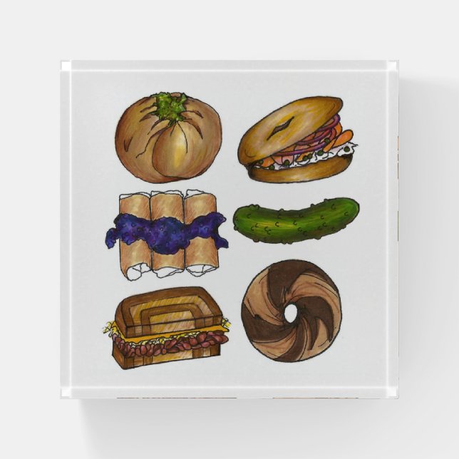 Knish Lox Blintz Kosher Pickle Jewish Deli Foods Paperweight (Front)