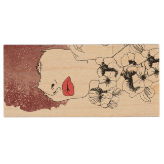 Knit4feet Real Flower Girl USB Wooden Flash Drive