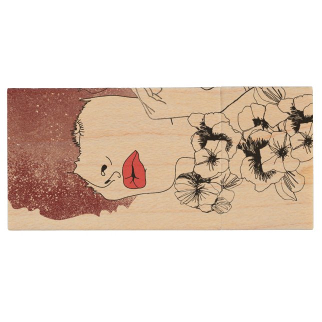 Knit4feet Real Flower Girl USB Wooden Flash Drive (Front)