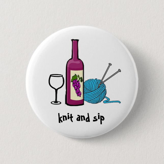 knit and sip pinback button (Front)