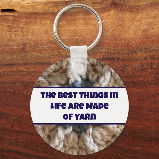 Knit Beige Blue Yarn Photo Crafty Crochet Crafter Keychain (Front)