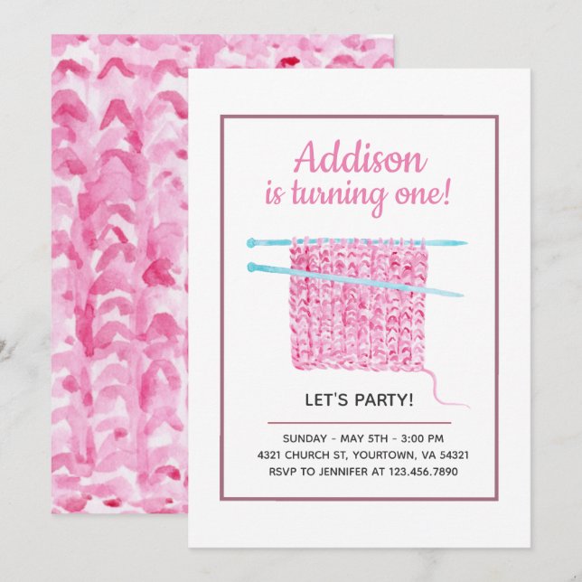 Knit Blanket Baby Girl First Birthday Invitation (Front/Back)