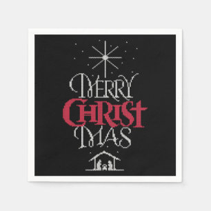 Knit Christian Merry Christmas Sweater Christ God Napkins
