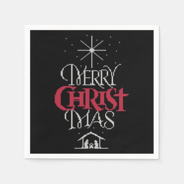 Knit Christian Merry Christmas Sweater Christ God Napkins (Front)