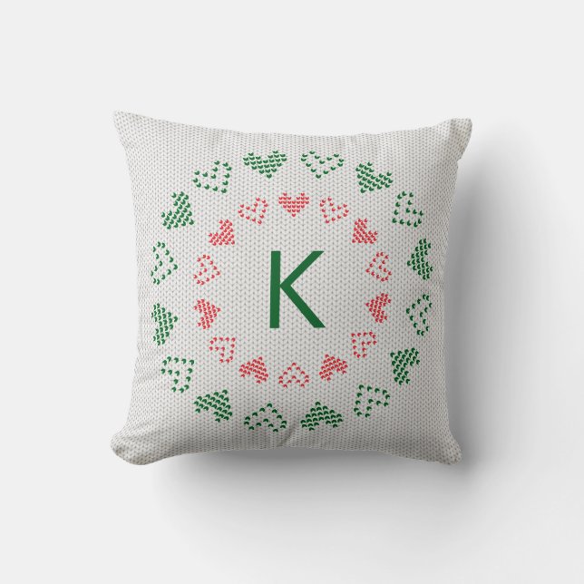 Knit Christmas Sweater Custom Monogram Throw Pillow (Front)