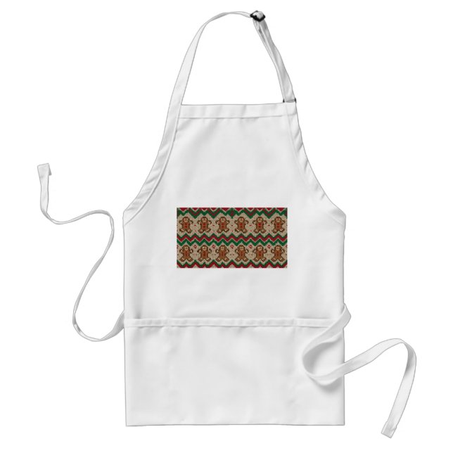 Knit Gingerbread Man Christmas Pattern  Adult Apron (Front)