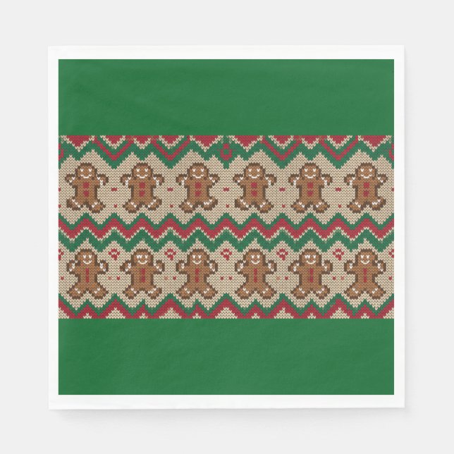 Knit Gingerbread Man Christmas Pattern  Napkins (Front)