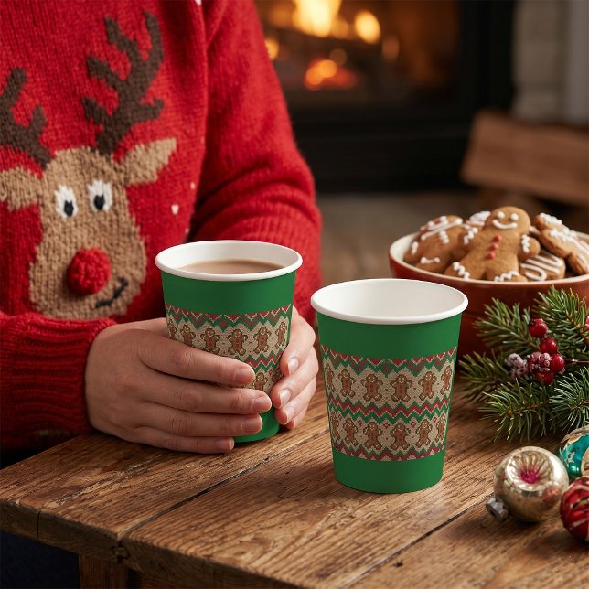 Knit Gingerbread Man Christmas Pattern  Paper Cups (Creator Uploaded)