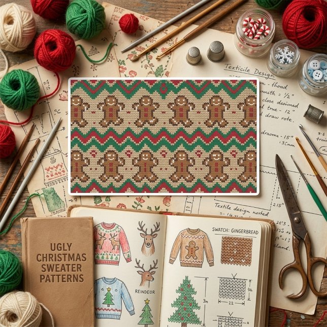 Knit Gingerbread Man Christmas Pattern  Rectangular Sticker (Creator Uploaded)