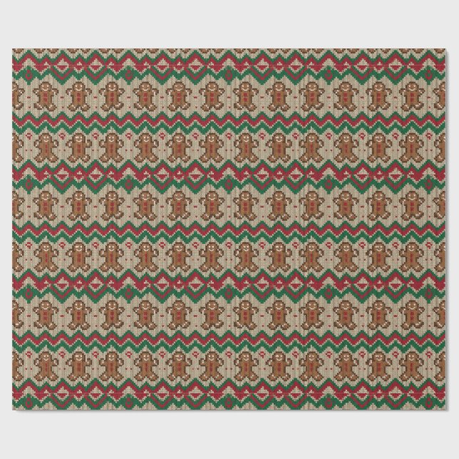 Knit Gingerbread Man Christmas Pattern  Wrapping Paper (Flat)