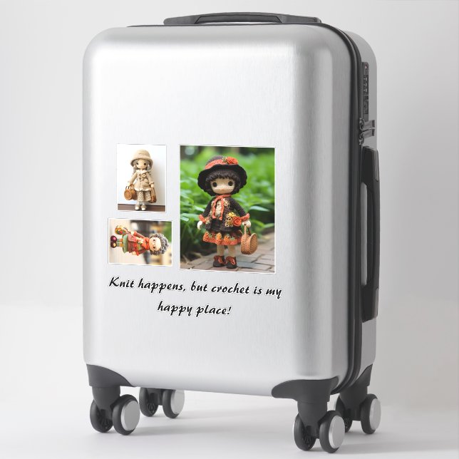 Knit happens, but crochet is my happy place sticker (Suitcase)