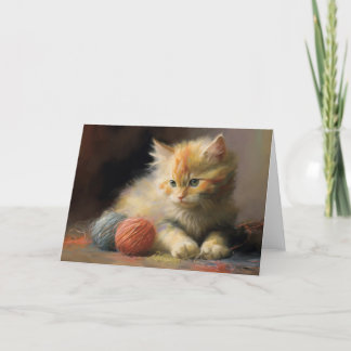 Knit Happens Orange Kitten Playing With Yarn Letterpress Thank You Card