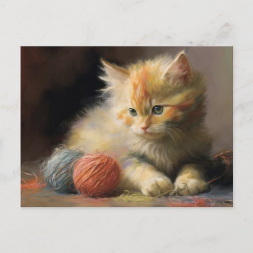 Knit Happens Orange Kitten Playing With Yarn Postcard